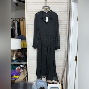 NWT Torrid 3X Sheer Black Long Sleeve Midi Shirt Dress